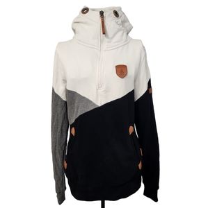 Wanakome colour block funnel neck long sleeve hoodie